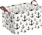 Anchor Storage Basket Waterproof Canvas Toy Storage Bin Home Anchor Decor Collapsible Outdoor Basket with Leather Handles Nautical Decor Blanket Baskets For Closets,Bedrooms,Gifts Baskets