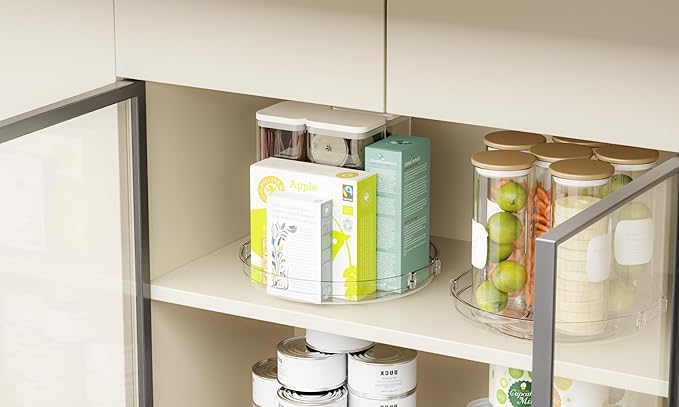 4 Pack Rotating Small Lazy Susan Turntable Organizer for Cabinet,9.5 Inch Clear Acrylic Spice Rack,Turn Table Organizers for Refrigerator,Kitchen,Pantry and Vanity Makeup,Bathroom Countertop Organizer