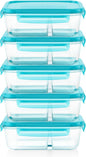 Pyrex Glass MealBox (5-Pack, 4 Cup) Divided Compartments with Locking Lids, For Meal Prepping and Portioning, BPA Free Microwave Dishwasher Safe