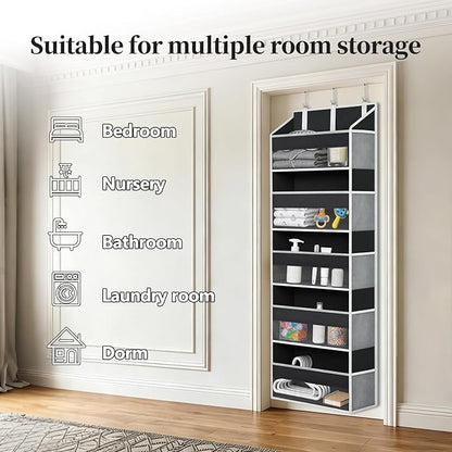 Over the Door Organizer, 5 Large Pockets Hanging Storage with Clear Windows, 10 Mesh Side Pockets, Holds Up to 44 lbs, Behind Door Organizer for Toys, Clothes, Nursery, Closet, Dorm, Black
