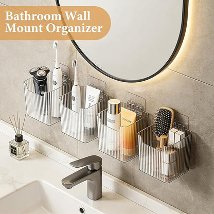 8 Pcs Plastic Cabinet Door Organizer, Adhesive Clear Wall Mount Storage Bins, Acrylic Cabinet Door Storage Baskets, Organizers Hanging Holder Shower Caddy for Bathroom Kitchen Makeup Pantry