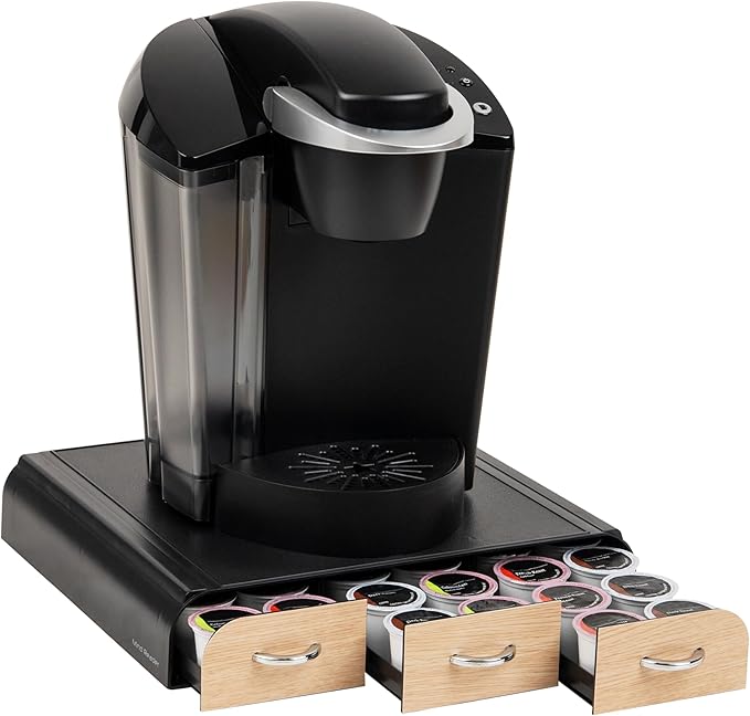 Mind Reader Single Serve Coffee Pod Organizer with 3 Drawers, 36 Pod Capacity, Countertop, 13.5"L x 12.25"W x 2.5"H, Brown