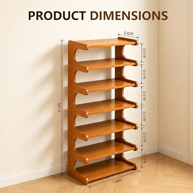 Vertical Narrow Shoe Rack, 7 Tier Shoe Storage Rack for Entryway, Free Standing Multi Layer Wooden Shoe Rack for Corridors, Bedrooms Living Room Corner And Small Spaces (7 Tier/W-50cm)