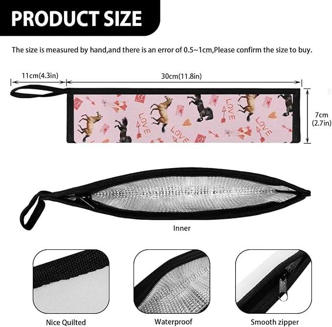 COEQINE Horses Printed Portable Tableware Carrier Pouch Flatware Cutlery Bag Silverware Lightweight Portable Washable Leafproof for Storage Knife Fork Spoon Organizer