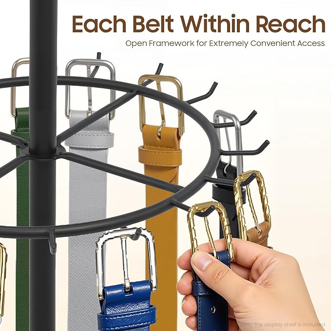 Floor Standing Belt Display, Tie Rack Floor Mounted Belt Hanger Belt Display Shelf Purse Hanger Stand Scarf Stand Adjustable Feet for Home, Boutiques, Clothing Stores, Retail Stores (Black)