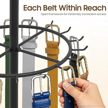 Floor Standing Belt Display, Tie Rack Floor Mounted Belt Hanger Belt Display Shelf Purse Hanger Stand Scarf Stand Adjustable Feet for Home, Boutiques, Clothing Stores, Retail Stores (Black)