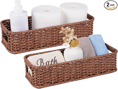 Water-Resistant Toilet Paper Basket: Tank Topper Organizer Brown Handwoven Modern Natural Style
