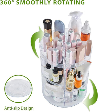 DOZZZ Makeup Organizer 360-Degree Rotating with 7 Layers Large Capacity Adjustable Multi-Function Acrylic Cosmetic Storage Display Case Great For Bathroom Countertop