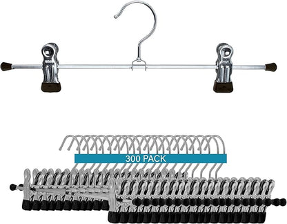 MAWA By Reston Lloyd Non-Slip-Space Saving Clothing Hanger for Pant/Skirts with Two Non-Slip Clips, Style K/30D, 12" Width, Set of 300, Black
