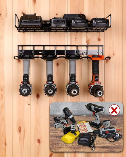 UNITEDPOWER Wall Mounted Power Tool Organizer Holder, Heavy Duty Utility Storage Rack for Battery Powered Hand Tools, Cordless Drill Rack, Workshop, Shed, Garage, Home