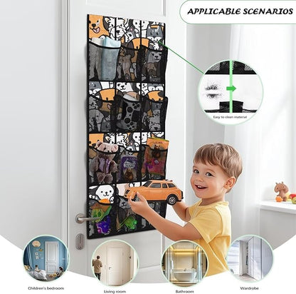 12 Pockets Behind Door Organizer Cartoon Cats Over The Door Shoe Organizer Multi-Funtion Wall Hanging Storage for Living Room Large Capacity Shoe Holder Hanger