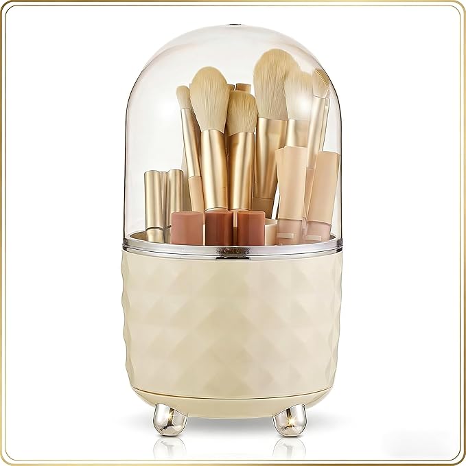 White Makeup Brush Holder Organizer,360° Rotating Makeup Brush Organizer,5 Slot Make up Brushes Cup for Cosmetics, Nail Polish, Art Supply, Bathroom Vanity Desktop Organizer