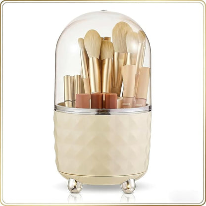 White Makeup Brush Holder Organizer,360° Rotating Makeup Brush Organizer,5 Slot Make up Brushes Cup for Cosmetics, Nail Polish, Art Supply, Bathroom Vanity Desktop Organizer