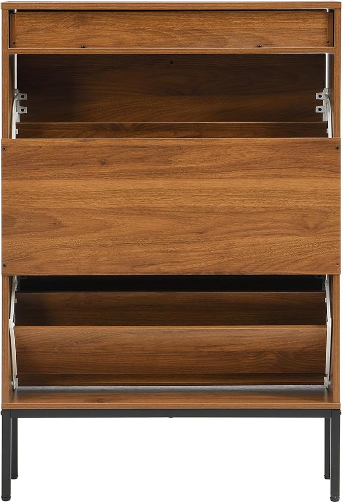 XIAO WEI Shoe Cabinet, Shoe Storage Organizer Cabinet with 2 Flip Half Moon Line Doors, Freestanding Shoe Rack with Adjustable Shelf for Entryway（Walnut）