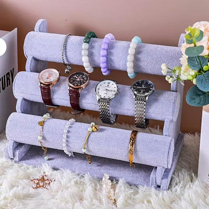 3 Tier Bracelet Holder Display, Velvet Watch Organizer Stand for Selling, Detachable Jewelry Racks for Vendors(Grey)