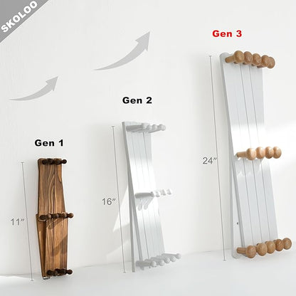 SKOLOO Large Hat Rack for Wall, Wooden Accordion Wall Hanger, Modern, Expandable Coat Hooks, Hat Display Rack for Home, Office, and Studio, 14 Peg, Natural & White