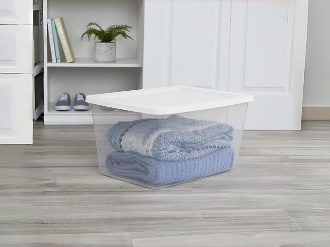 58 Quart Storage Bins with Snap-On Lids, 4-Pack, Clear Plastic Stackable Tote Box Containers for Home Garage Office Closet Organization
