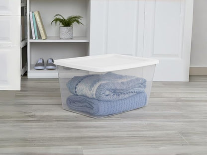 58 Quart Storage Bins with Snap-On Lids, 4-Pack, Clear Plastic Stackable Tote Box Containers for Home Garage Office Closet Organization