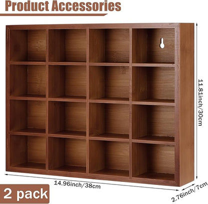 Wesiti Tie Box Organizer Wall Mounted Tie Rack with 16 Compartments Bamboo Belt Holder for Men Scarf Necktie Home Wall Closet(Dark Brown Color,2 Piece)