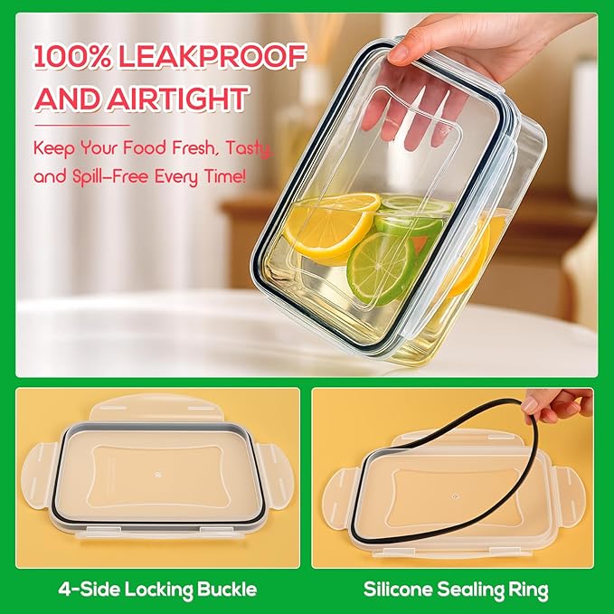 62PCS Thicker Food Storage Containers with Lids Airtight Leakproof, BPA Free Plastic Kitchen Food Storage Containers, Stackable Reusable Meal Prep Food Containers with Lids, Freezer Microwave Safe