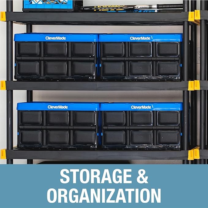 CleverMade Collapsible Storage Bins - Black 3 Pack 32L - Stackable Containers Heavy Duty Capacity Folding Crates - Space-Saving for Home