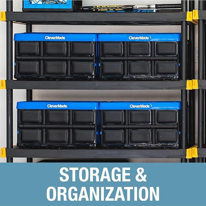 CleverMade Collapsible Storage Bins - Black 3 Pack 32L - Stackable Containers Heavy Duty Capacity Folding Crates - Space-Saving for Home