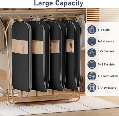 DIMJ 2 Pack 54" Space Saving Garment Bags for Hanging Clothes With Compression Zipper Carry Handles and Window, Washable Suit Bag for Dress, Clothes, Coats, Down Jacket, Closet, Moving, Travel