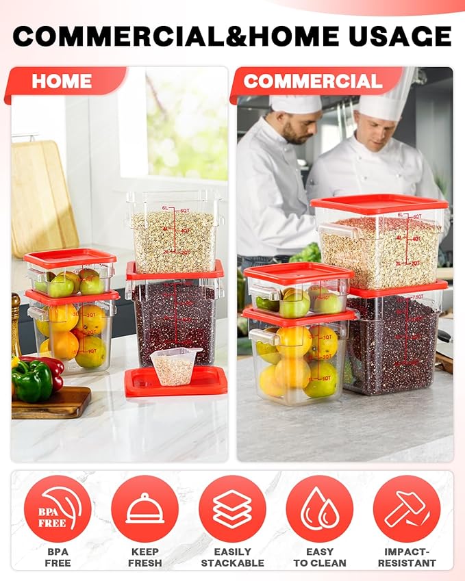 12 Quarts Sous Vide Container: 8 PCS Commercial Food Storage Containers with Lids - Clear Food Container with Scales Handles for Home Restaurant Kitchen Storage Pizza Bread N3