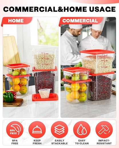 12 Quarts Sous Vide Container: 8 PCS Commercial Food Storage Containers with Lids - Clear Food Container with Scales Handles for Home Restaurant Kitchen Storage Pizza Bread N3