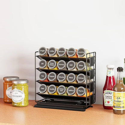 SpaceAid Pull Out Spice Rack Organizer with 20 Jars, Heavy Duty Slide Out Seasoning Organizer for Kitchen Cabinets, with 801 Labels and Chalk Marker, Left Facing
