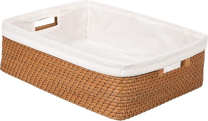 KOUBOO Laguna Rattan Shelf Basket with Liner, 18" x 14" x 6", Honey-Brown