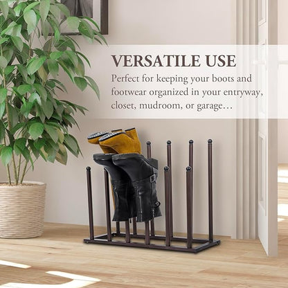 MyGift Bronze Tone Metal Freestanding Boot Rack, Shoe Rack for Mens Womens Cowboy Boots, Boot Organizer Stand for Closet, Entryway, Mudroom, or Garage, Holds up to 6 Pairs of Tall Boots