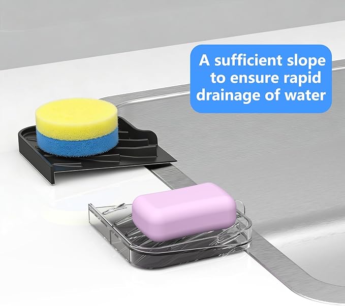 Sponge Holder for Kitchen Sink, Dish Sponge Holder & Soap Tray with Drain, Bathroom Sink Sponge Drying Rack & Perfect Organizer for Dispenser,Bottle,Cup on Sinks or Counter(8"x 4"Black)