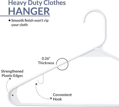 Royale Linens Plastic Hangers 20 Pack - White Clothes Hanger with Hooks – Heavy Duty Space Saving Coat Hangers Ideal for Everyday Use for Tops, Skirt, Dress, Shirts, Pants