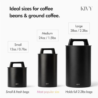 KIVY Vacuum Seal Coffee Canister (Glass) - Coffee Canister with Airtight Lid - Airtight Coffee Jar - Air Tight Coffee Container - Vacuum Storage