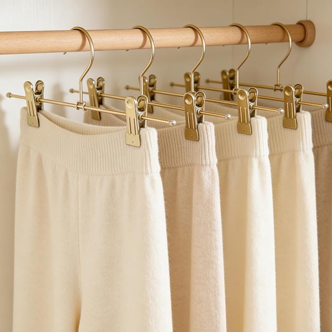 13.8" Gold Metal Wire Clips Hangers with Adjustable Clips - 30 Pack Pants Hangers with Clips Metal Perfect for Pants Trouser Underwear Bottom Clothes Heavy Duty Space Saving Closet Organization