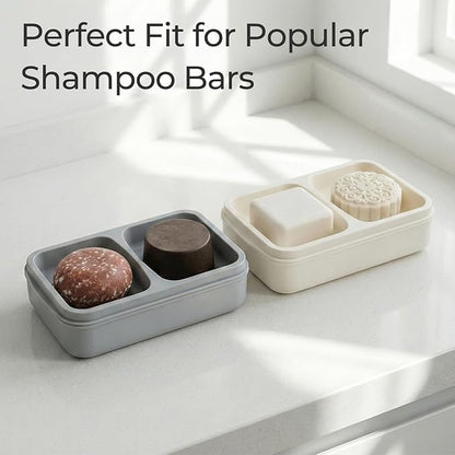 AIMAIAIMAI 2-Compartment Shampoo Bar Holder | Slotted Soap Dish with Drainage Tray for Bar Shampoo and Conditioner (1-Pack, Gray)