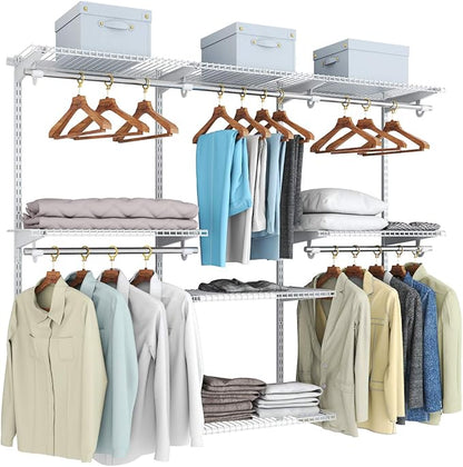 Tangkula 4 to 6 FT Custom Closet System, Wall Mounted With Hanging Rod, Metal Storage Organizer Rack Wardrobe With Shelves, Adjustable Kit for Bedroom