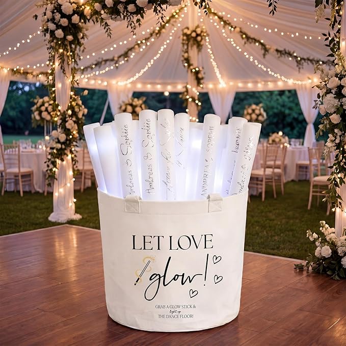 Yungyan Wedding Baskets with Handles 16 inch Large Storage Basket for Wedding Glow Sticks Slippers Flip-flops Umbrella Blankets Gift Container for Ceremony Ivory White (Let Love Glow)
