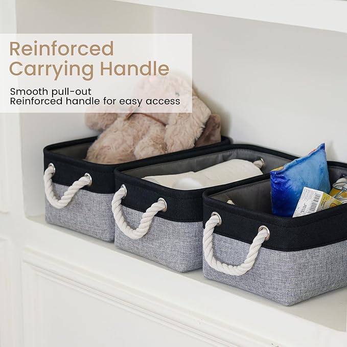 Storage Baskets for Shelves 11.8x7.9x5.2 Inch, Foldable Fabric Storage Bins with Handles, Small Storage Baskets for Organizing Closet, Office, Home Organization (6-Pack, Black&Gray)