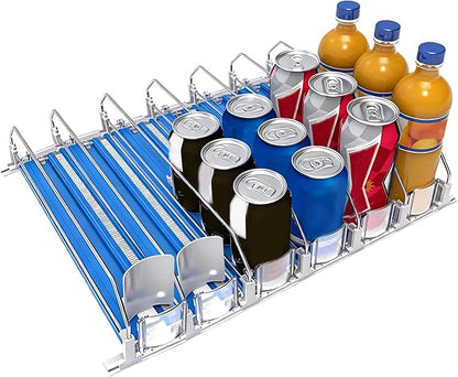 Drink Organizer for Fridge, 18.9x15.0x3.1in Soda Can Dispenser for Refrigerator, 6 Rows Adjustable Automatic Pusher Glide Drink Dispenser for Beer Beverages (Blue)