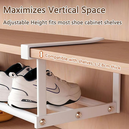 Stainless Steel Expandable Shoe Rack Organizer for Closet – 16 to 30 Inch Adjustable, Retractable Hanging Cabinet Storage Shelf – Space-Saving Storage for Under Shelf, Closet, or Cabinet (White)