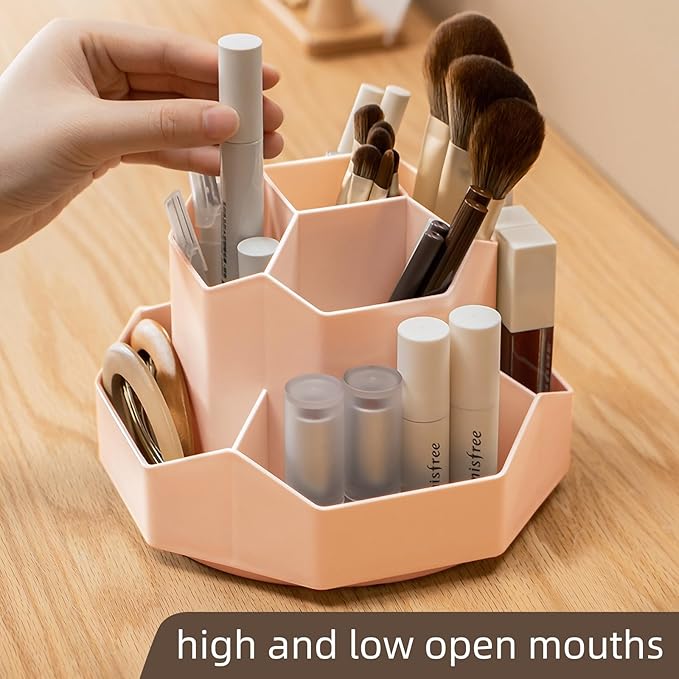 360° Rotating Pink Makeup Brush Holder Organizer with 9 Slots, Makeup Organizers Countertop, Makeup organization and Skincare Storage for Vanity, Desktop, Bathroom (PINK)