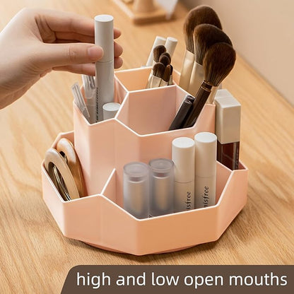 360° Rotating Pink Makeup Brush Holder Organizer with 9 Slots, Makeup Organizers Countertop, Makeup organization and Skincare Storage for Vanity, Desktop, Bathroom (PINK)