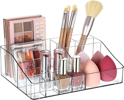 Vtopmart 1 Tier Clear Makeup Organizer with Drawer, Cosmetic Storage for Dresser Countertop and Bathroom Vanity, Beauty Holder for Lipstick Brush Skincare
