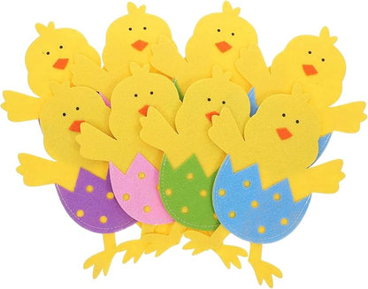 8 Pcs Easter Chick Cutlery Holders, 4 Assorted Colors Felt Tableware Pockets, Cute Chick Eggshell Silverware Pouches for Spring Party Table Decorations, Easter Brunch & Outdoor Picnic Decor