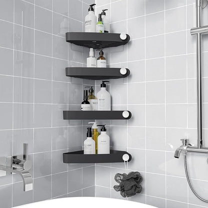 Sotfamily Plastic Shower Caddy Corner (for 90° Only), 4 Pack Adhesive Corner Shower Shelves for Smooth Wall Bathroom Organizers and Storage, Black
