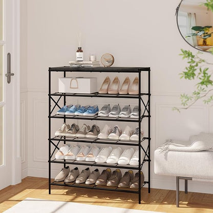 IBUYKE 6 Tier Shoe Rack, Large Capacity Shoe Storage Organizer for 24 Pairs of Shoes, Metal Shoe Storage Rack with Shelf for Entryway Hallway Closet Garage, Black TXJ016B