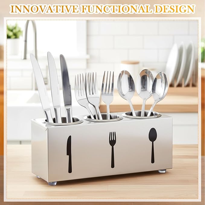Stainless Steel Cylinder Flatware Silverware Utensil Holder Organizer Spoon and Fork Storage Kitchen Tableware Storage for Cabinet Indoor Home Flatware Dining Room, 3 Perforated Cylinders