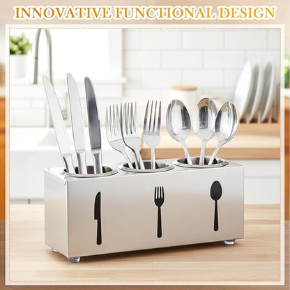 Stainless Steel Cylinder Flatware Silverware Utensil Holder Organizer Spoon and Fork Storage Kitchen Tableware Storage for Cabinet Indoor Home Flatware Dining Room, 3 Perforated Cylinders